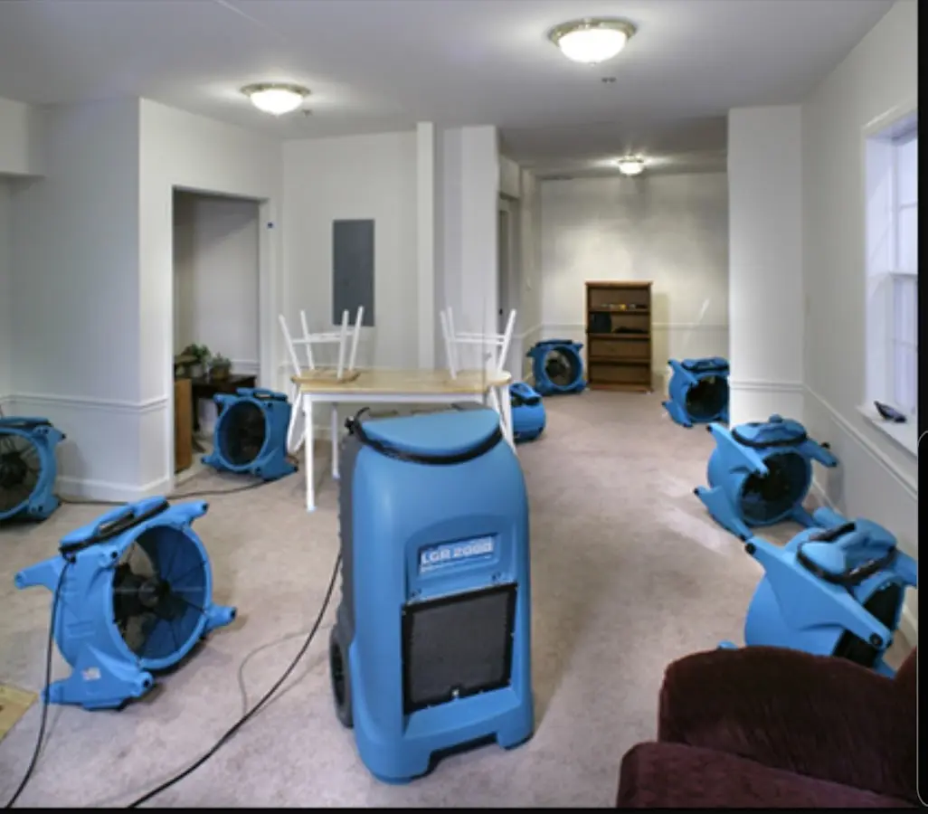 Air movers and dehumidifier setup for Water Damage Restoration in Lincoln Park